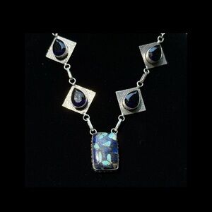 Elegant Lapis Chrysocolla with Blue Sapphire Accented Necklace